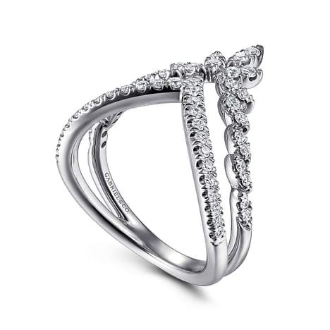 14K White Gold Two Row Bursting Diamond Chevron Ring - LR51656W45JJ-Gabriel & Co.-Renee Taylor Gallery