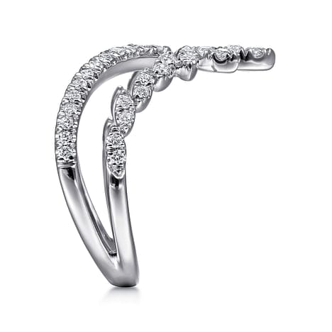 14K White Gold Two Row Bursting Diamond Chevron Ring - LR51656W45JJ-Gabriel & Co.-Renee Taylor Gallery