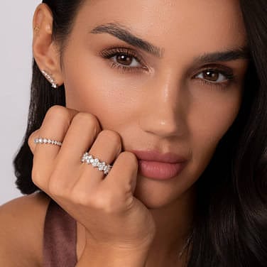 14K White Gold Diamond Cluster Station Ring - LR52362W45JJ-Gabriel & Co.-Renee Taylor Gallery