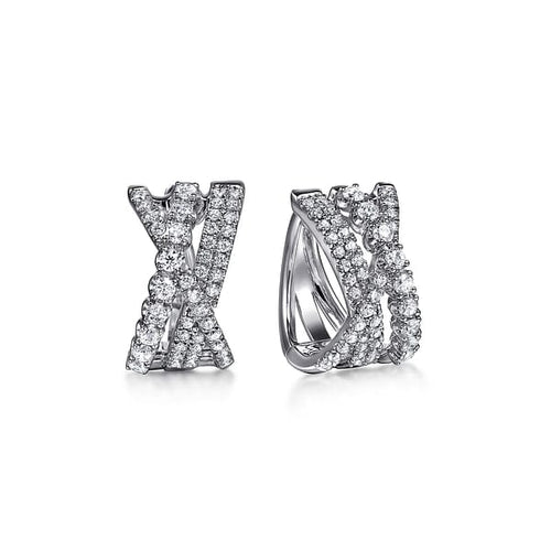 14K White Gold Diamond Criss Cross Huggie Earrings - EG15271W45JJ-Gabriel & Co.-Renee Taylor Gallery