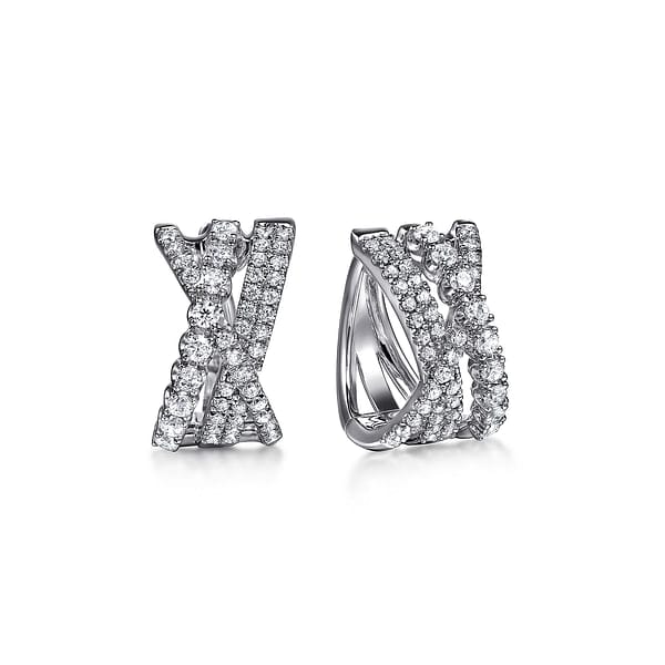 14K White Gold Diamond Criss Cross Huggie Earrings - EG15271W45JJ-Gabriel & Co.-Renee Taylor Gallery