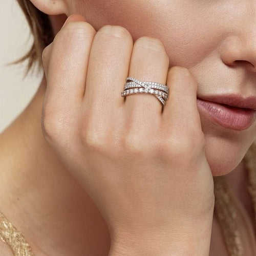 14K White Gold Diamond Criss Cross Ring - LR52751W45JJ-Gabriel & Co.-Renee Taylor Gallery