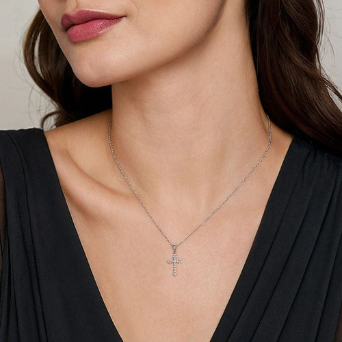 14K White Gold Diamond Cross Pendant Necklace - NK4999W45JJ-Gabriel & Co.-Renee Taylor Gallery