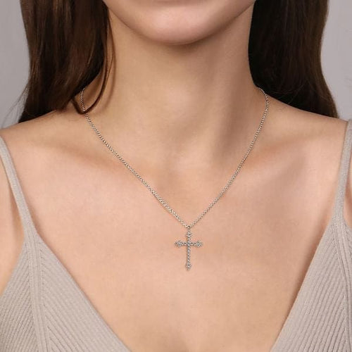 14K White Gold Diamond Cross Pendant Necklace - NK7197W45JJ-Gabriel & Co.-Renee Taylor Gallery