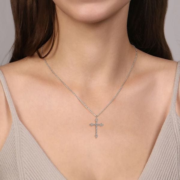 14K White Gold Diamond Cross Pendant Necklace - NK7197W45JJ-Gabriel & Co.-Renee Taylor Gallery