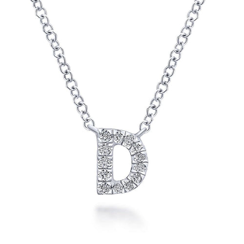14K White Gold Diamond D Initial Pendant Necklace - NK4577D-W45JJ-Gabriel & Co.-Renee Taylor Gallery