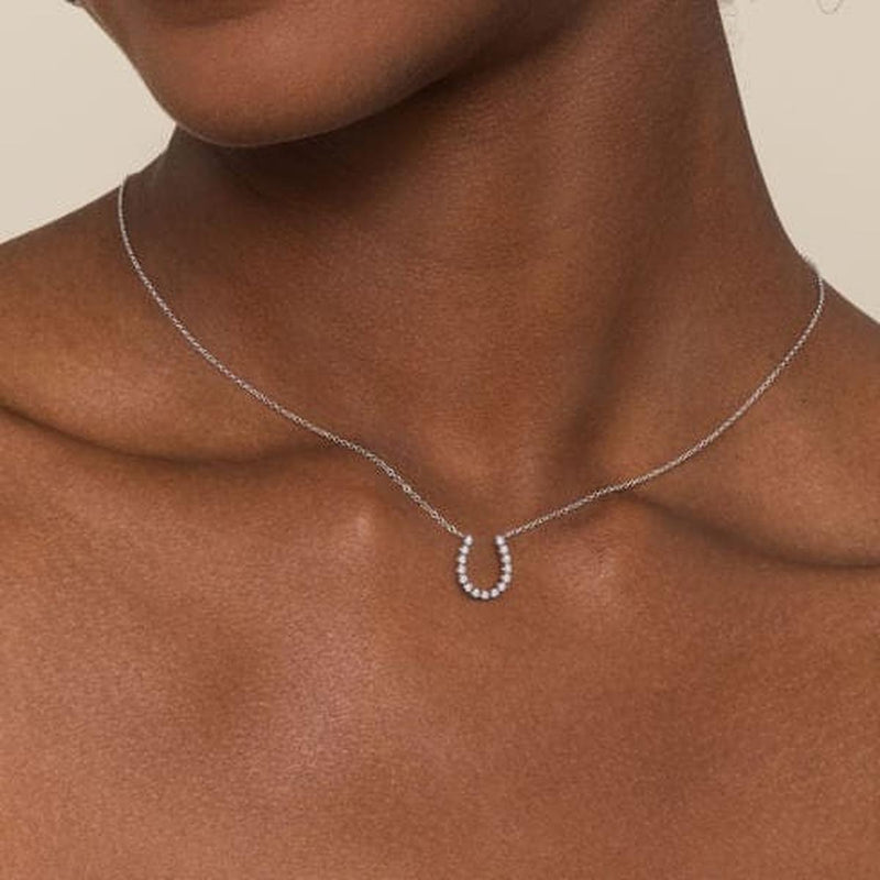 14K White Gold Diamond Horseshoe Pendant Necklace - NK8056W45JJ-Gabriel & Co.-Renee Taylor Gallery