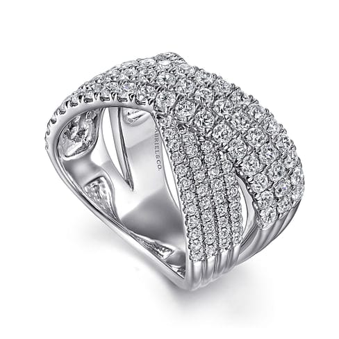 14K White Gold Diamond Ladies' Criss Cross Ring - LR52466W45JJ-Gabriel & Co.-Renee Taylor Gallery