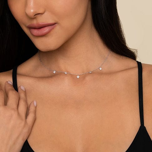 14K White Gold Diamond Pavé Clover Drop Necklace - NK6591W45JJ-Gabriel & Co.-Renee Taylor Gallery