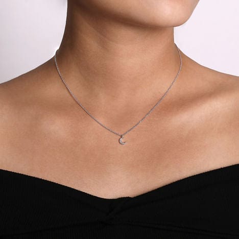 14K White Gold Diamond Pavé Moon Pendant Necklace - NK6422W45JJ-Gabriel & Co.-Renee Taylor Gallery