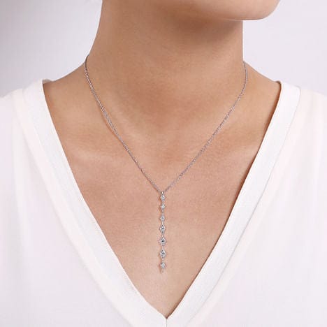 14K White Gold Diamond Rhombus Station Y Necklace - NK6649W45JJ-Gabriel & Co.-Renee Taylor Gallery