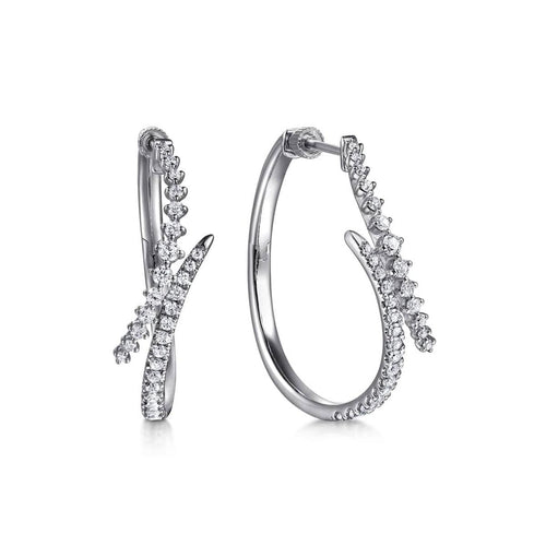 14K White Gold Diamond Spike Bypass Hoop Earrings – EG15381W45JJ-Gabriel & Co.-Renee Taylor Gallery