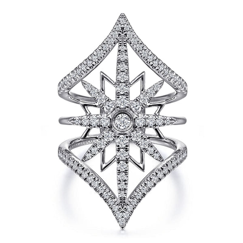 14K White Gold Diamond Starburst Chevron Statement Ring - LR52013W45JJ-Gabriel & Co.-Renee Taylor Gallery