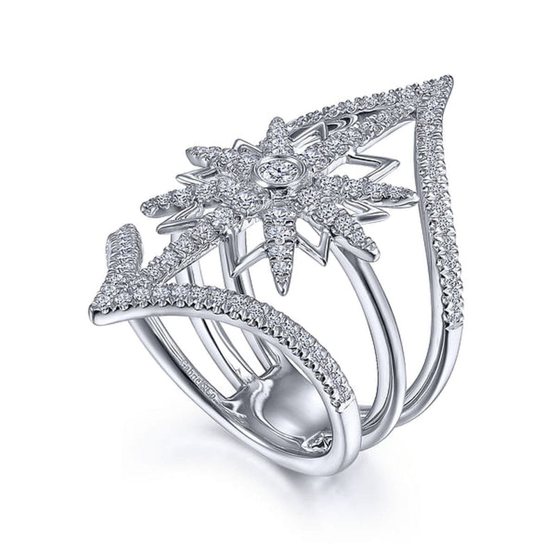 14K White Gold Diamond Starburst Chevron Statement Ring - LR52013W45JJ-Gabriel & Co.-Renee Taylor Gallery