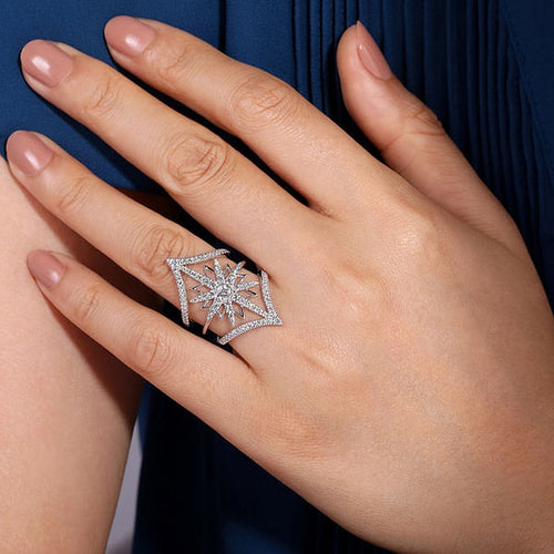14K White Gold Diamond Starburst Chevron Statement Ring - LR52013W45JJ-Gabriel & Co.-Renee Taylor Gallery