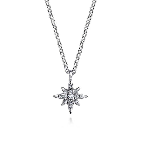 14K White Gold Diamond Starburst Pendant Necklace - NK7502W45JJ-Gabriel & Co.-Renee Taylor Gallery