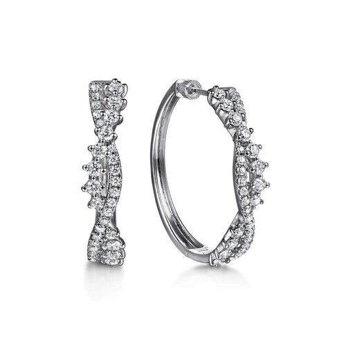 14K White Gold Diamond Twisted Intricate Hoop Earrings – EG15400W45JJ-Gabriel & Co.-Renee Taylor Gallery