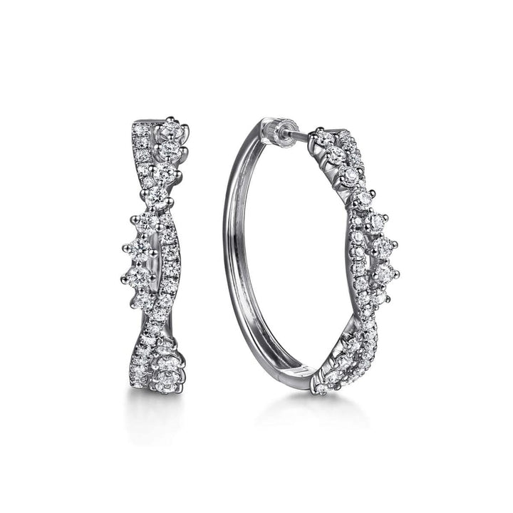 14K White Gold Diamond Twisted Intricate Hoop Earrings – EG15400W45JJ-Gabriel & Co.-Renee Taylor Gallery