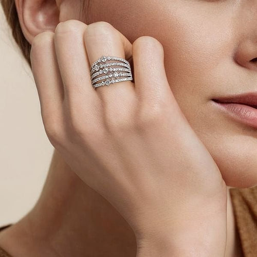 14K White Gold Diamond Wide Band Ring - LR52747W45JJ-Gabriel & Co.-Renee Taylor Gallery