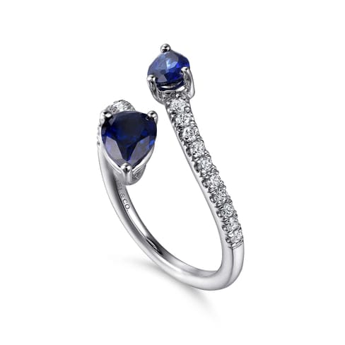 14K White Gold Diamond and Blue Sapphire Bypass Ring - LR52401W45SA-Gabriel & Co.-Renee Taylor Gallery