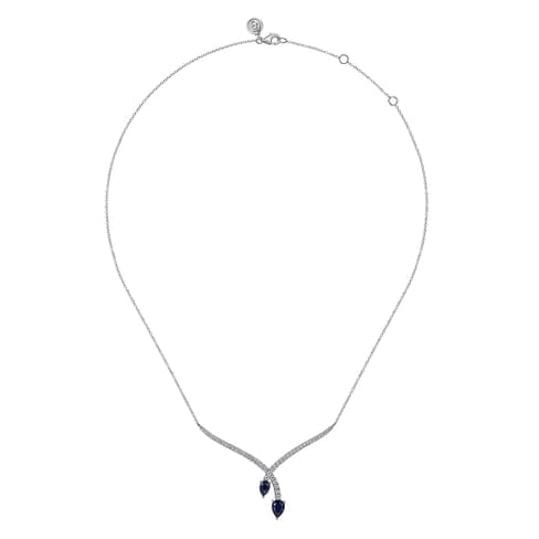 14K White Gold Diamond and Blue Sapphire Teardrop Twist Necklace - NK7251W45SA-Gabriel & Co.-Renee Taylor Gallery
