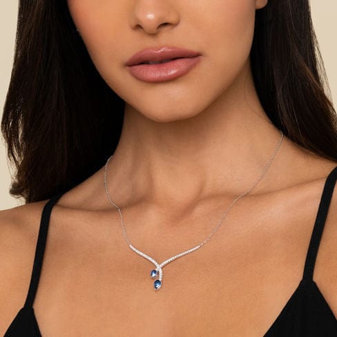 14K White Gold Diamond and Blue Sapphire Teardrop Twist Necklace - NK7251W45SA-Gabriel & Co.-Renee Taylor Gallery