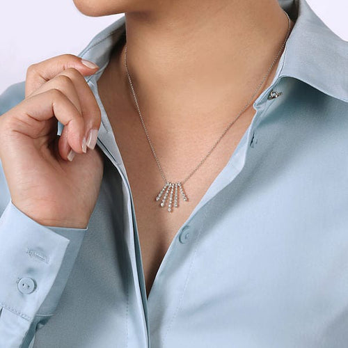 14K White Gold Graduating Diamond Bar Fan Necklace - NK5833W45JJ-Gabriel & Co.-Renee Taylor Gallery