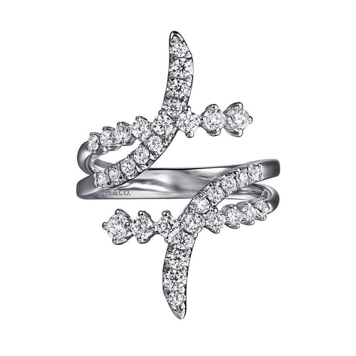 14K White Gold Graduating Diamond Bypass Ring - LR52805W45JJ-Gabriel & Co.-Renee Taylor Gallery