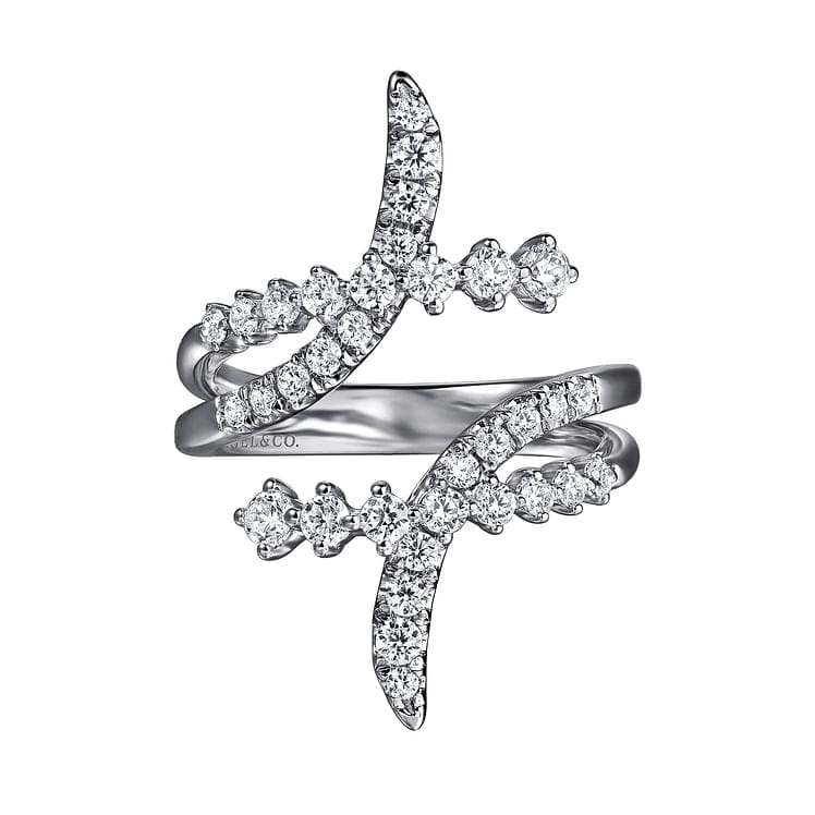 14K White Gold Graduating Diamond Bypass Ring - LR52805W45JJ-Gabriel & Co.-Renee Taylor Gallery