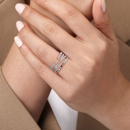14K White Gold Graduating Diamond Spike Easy Stackable Ring - LR52804W45JJ-Gabriel & Co.-Renee Taylor Gallery