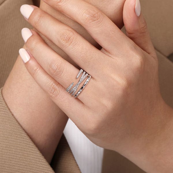 14K White Gold Graduating Diamond Spike Easy Stackable Ring - LR52804W45JJ-Gabriel & Co.-Renee Taylor Gallery