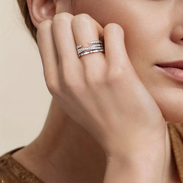14K White Gold Graduating Diamond Spike Easy Stackable Ring - LR52804W45JJ-Gabriel & Co.-Renee Taylor Gallery