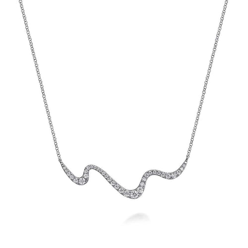 14K White Gold Graduating Diamond Wave Bar Necklace - NK7765W45JJ-Gabriel & Co.-Renee Taylor Gallery