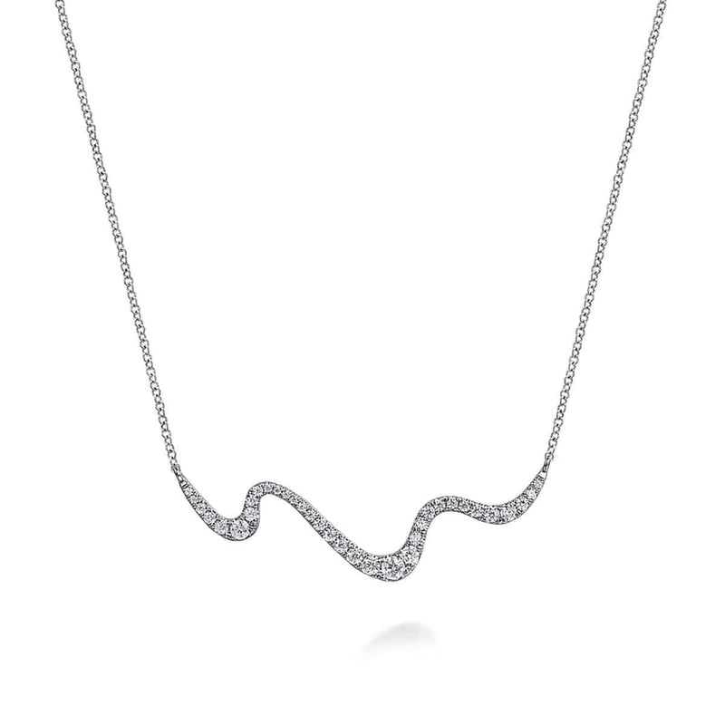 14K White Gold Graduating Diamond Wave Bar Necklace - NK7765W45JJ-Gabriel & Co.-Renee Taylor Gallery