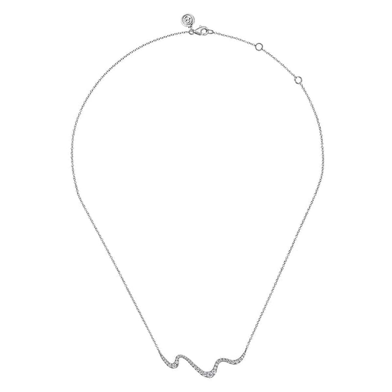 14K White Gold Graduating Diamond Wave Bar Necklace - NK7765W45JJ-Gabriel & Co.-Renee Taylor Gallery