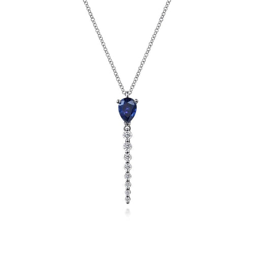 14K White Gold Graduating Diamonds and Blue Sapphire Pendant Drop Necklace – NK7738W45SA-Gabriel & Co.-Renee Taylor Gallery