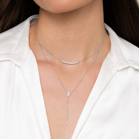 14K White Gold Layered Curved Bar and Diamond Drop Y Necklace - NK5806W45JJ-Gabriel & Co.-Renee Taylor Gallery