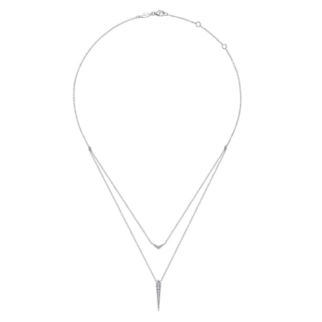 14K White Gold Layered Pavé Diamond Bar and Spike Pendant Necklace - NK6009W45JJ-Gabriel & Co.-Renee Taylor Gallery