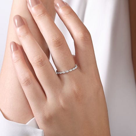 14K White Gold Marquise Station Diamond Stackable Ring - LR4794W45JJ-Gabriel & Co.-Renee Taylor Gallery