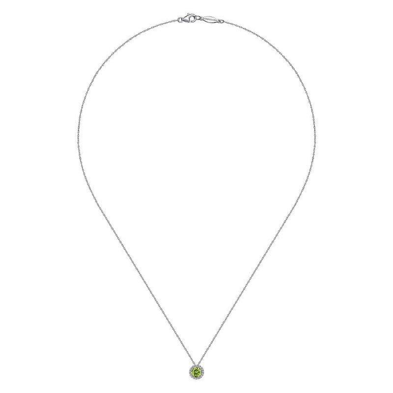 14K White Gold Peridot and Diamond Halo Pendant Necklace - NK2824W45PE-Gabriel & Co.-Renee Taylor Gallery