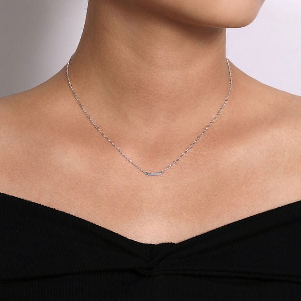 14K White Gold Petite Pavé Diamond Bar Necklace - NK5422W45JJ-Gabriel & Co.-Renee Taylor Gallery