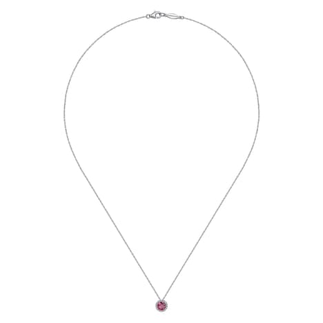 14K White Gold Ruby and Diamond Halo Pendant Necklace - NK2824W45RA-Gabriel & Co.-Renee Taylor Gallery
