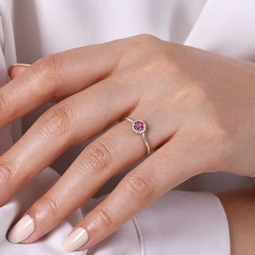 14K White Gold Ruby and Diamond Halo Promise Ring - LR51264W45RA-Gabriel & Co.-Renee Taylor Gallery