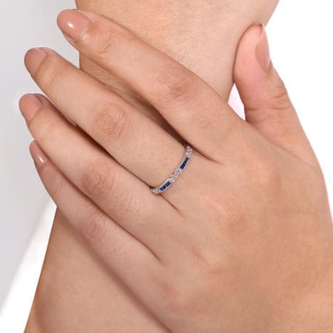 14K White Gold Sapphire Baguette and Diamond Stackable Ring - LR4572W45SA-Gabriel & Co.-Renee Taylor Gallery