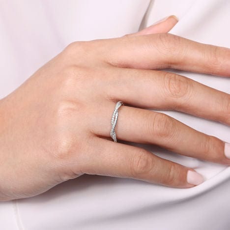 14K White Gold Twisted Diamond Ring - LR51099W45JJ-Gabriel & Co.-Renee Taylor Gallery