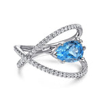 14K White Gold Twisted Split Shank Swiss Blue Topaz Ring - LR51561W45BT-Gabriel & Co.-Renee Taylor Gallery