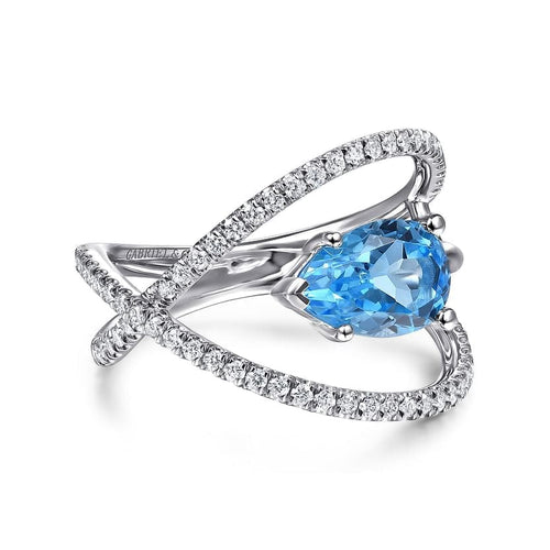 14K White Gold Twisted Split Shank Swiss Blue Topaz Ring - LR51561W45BT-Gabriel & Co.-Renee Taylor Gallery