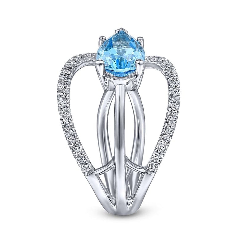 14K White Gold Twisted Split Shank Swiss Blue Topaz Ring - LR51561W45BT-Gabriel & Co.-Renee Taylor Gallery
