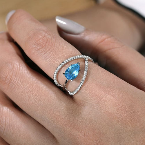 14K White Gold Twisted Split Shank Swiss Blue Topaz Ring - LR51561W45BT-Gabriel & Co.-Renee Taylor Gallery