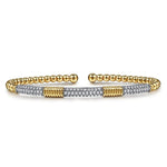 14K White Yellow Gold Bujukan Beads and Diamond Station Split Bangle Bracelet - BG5053-62M45JJ-Gabriel & Co.-Renee Taylor Gallery